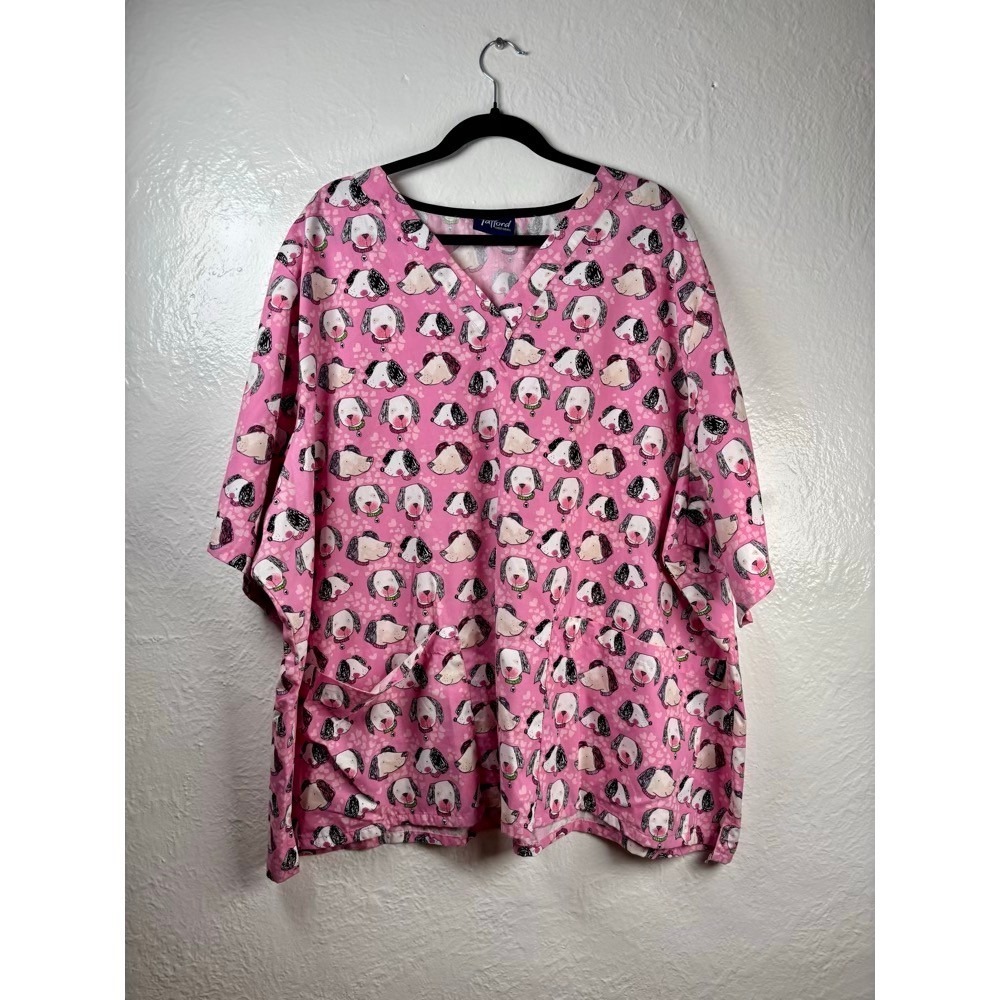 Tafford Scrub Top Womens 3XL Pink Dog Heart Vet Tech Groomer Pediatric Medical